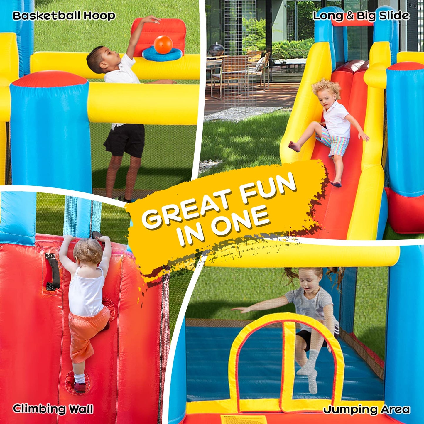 JOYMOR Bounce House Inflatable Bouncing Castle Play Center w/Air Blower, Jump'n Slide Bouncer, Suitable for Toddler Baby & Little Kids