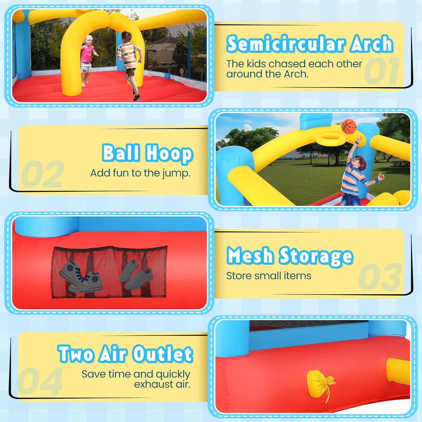 Kids Bounce House, Inflatable Bounce Castle with Blower for Kids 3-6 Big 3-10 Kids, Blow Up Jumping Bouncer with Slide, Obstacles, Trampoline