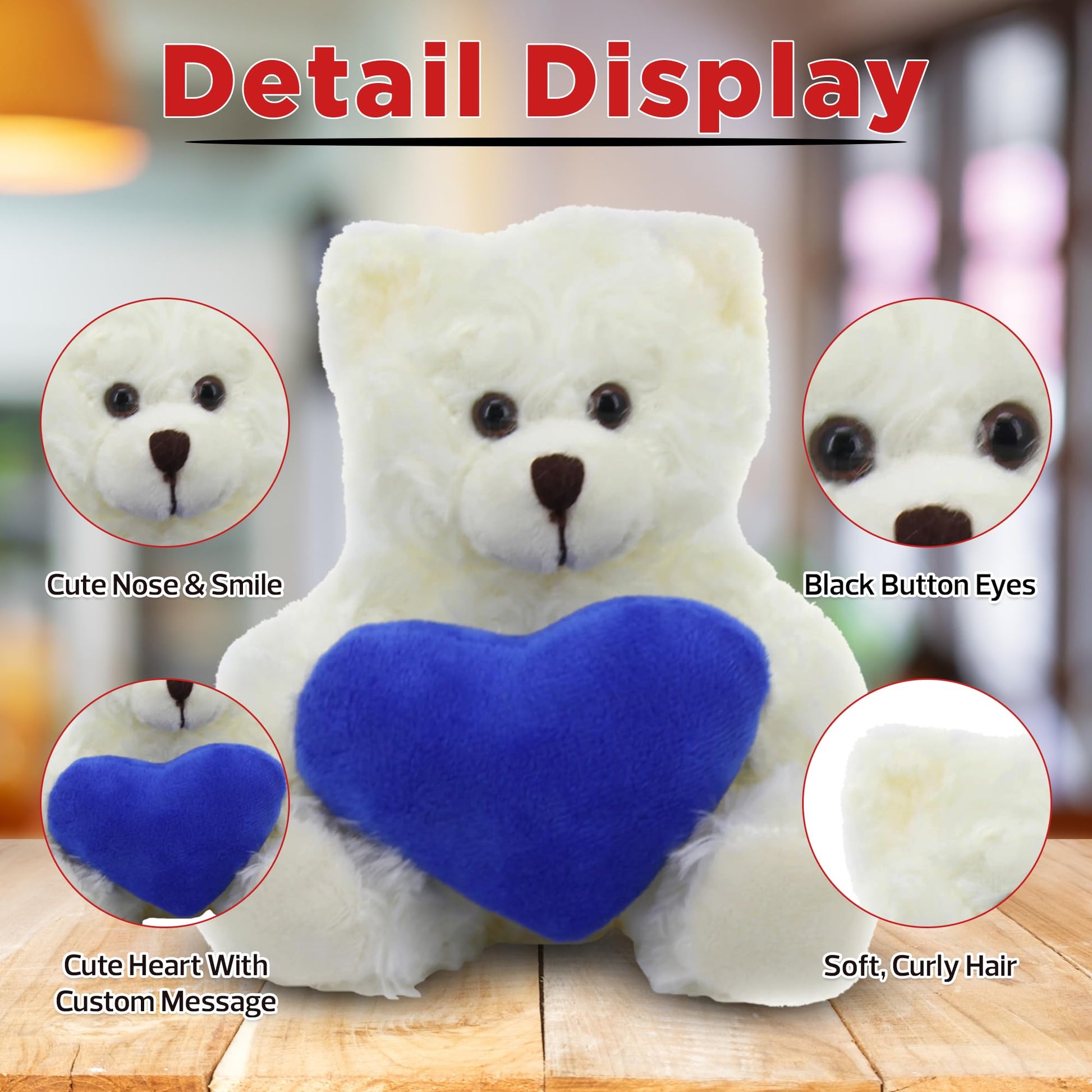 Plushland Cream Teddy Bear with Customized Message on Embroidered Heart, Stuffed Animal Plush Toys- Valentine Personalized Gift for Girls, Boys