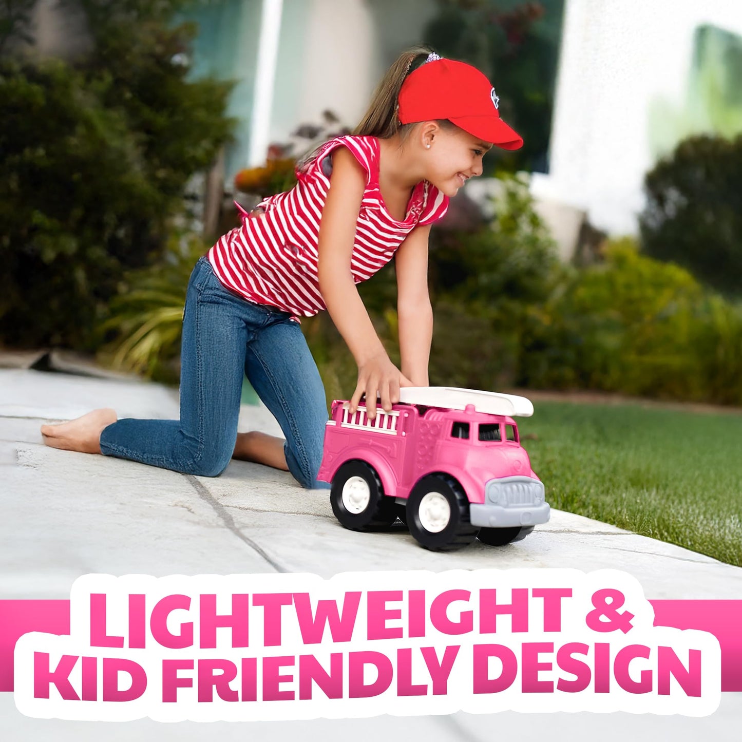Liberty Imports Big Plastic Toy Fire Truck for Toddlers Boys and Girls | Pink Fireman Engine Vehicle with Rescue Ladders for Indoor and Outdoor