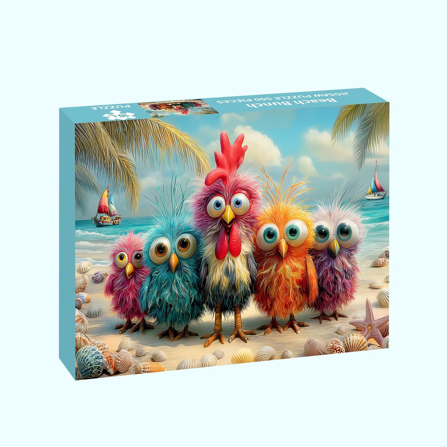 Puzzles for Adults 500 Pieces, Chicken Jigsaw Puzzles - Beach Bunch, Impossible Beach Puzzles for Seniors Family, 20.47x14.96 inches, 1:1 Poster