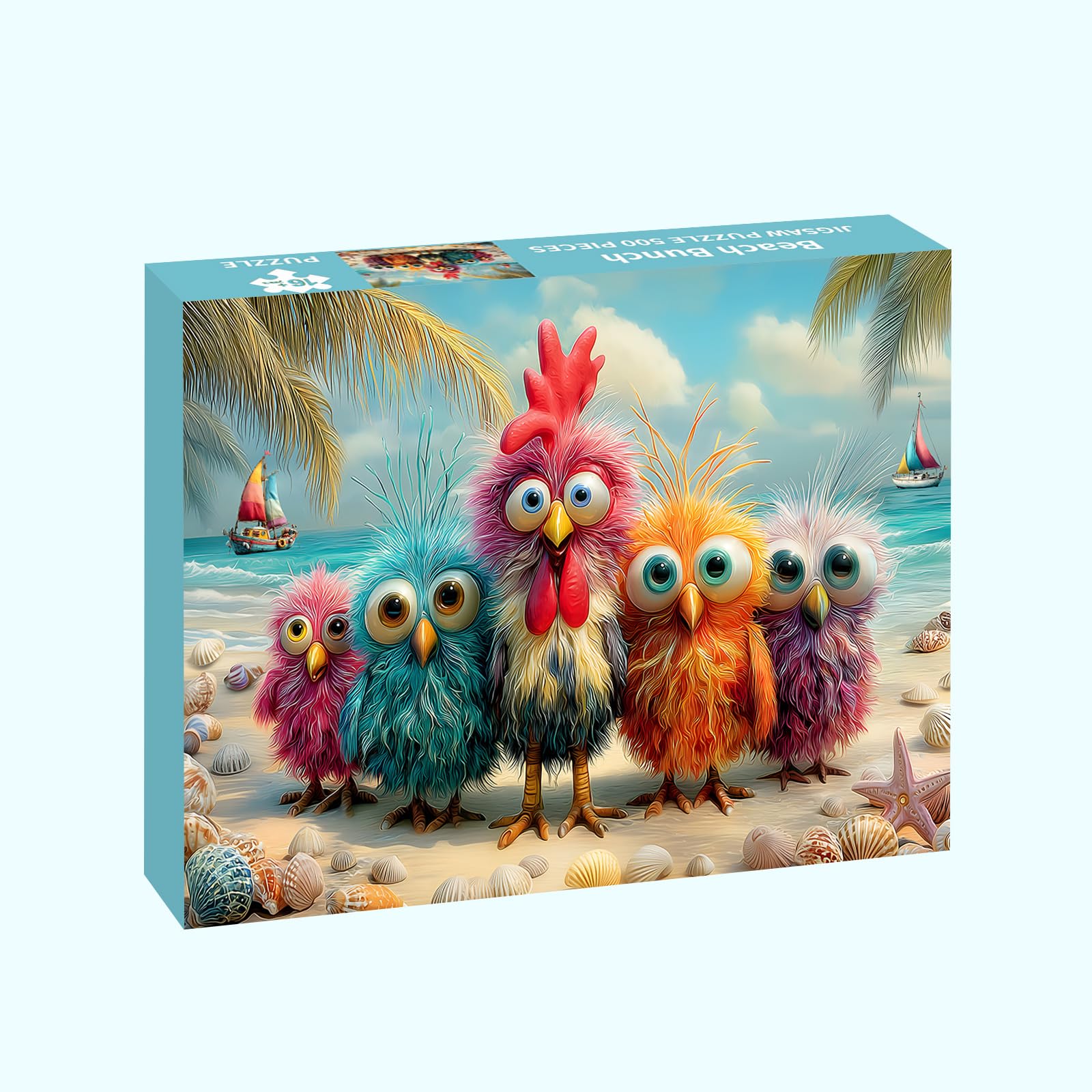 Puzzles for Adults 500 Pieces, Chicken Jigsaw Puzzles - Beach Bunch, Impossible Beach Puzzles for Seniors Family, 20.47x14.96 inches, 1:1 Poster