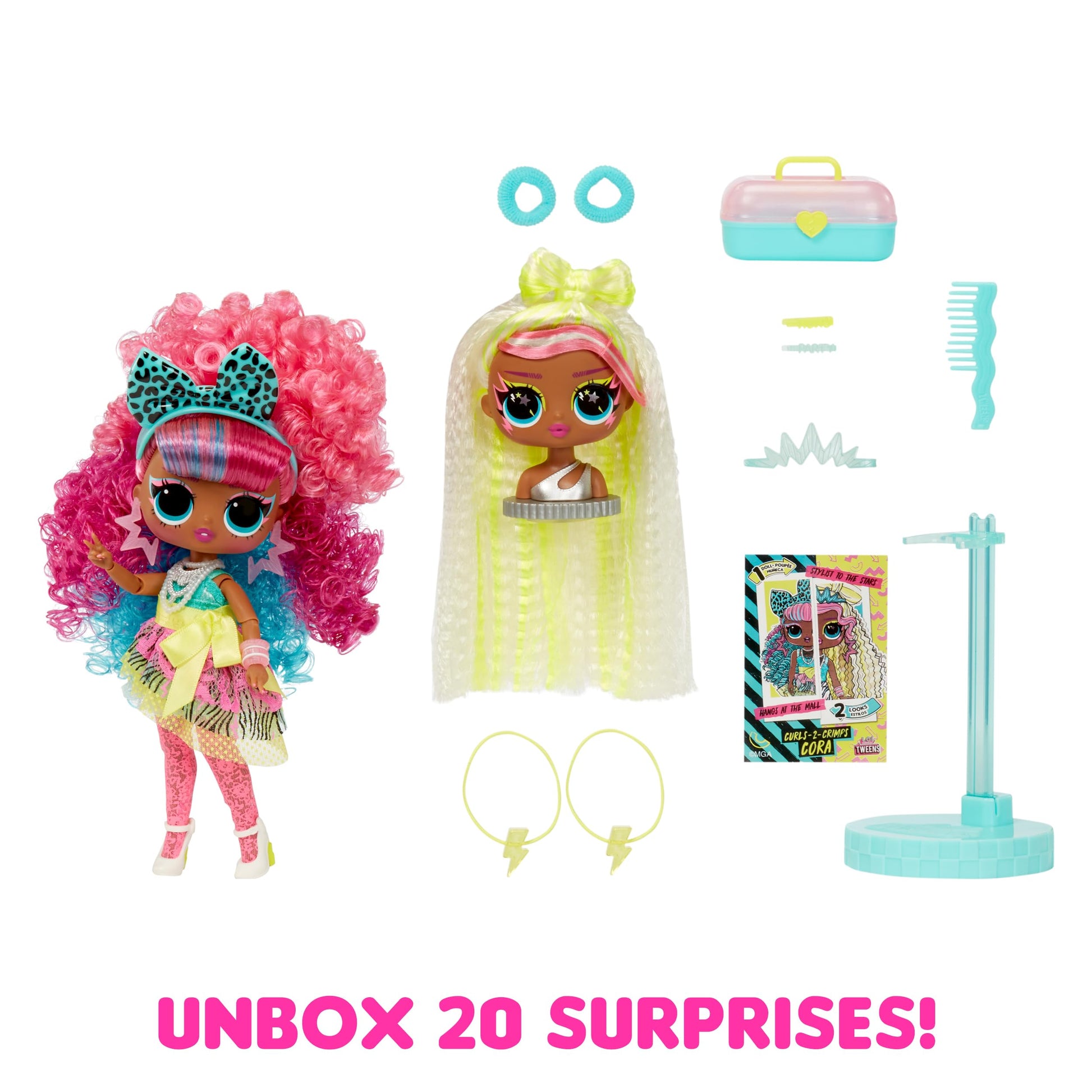 L.O.L. Surprise! Tweens Surprise Swap Curls-2-Crimps Cora Fashion Doll with 20+ Surprises Including Styling Head and Fabulous Fashions and Accessories