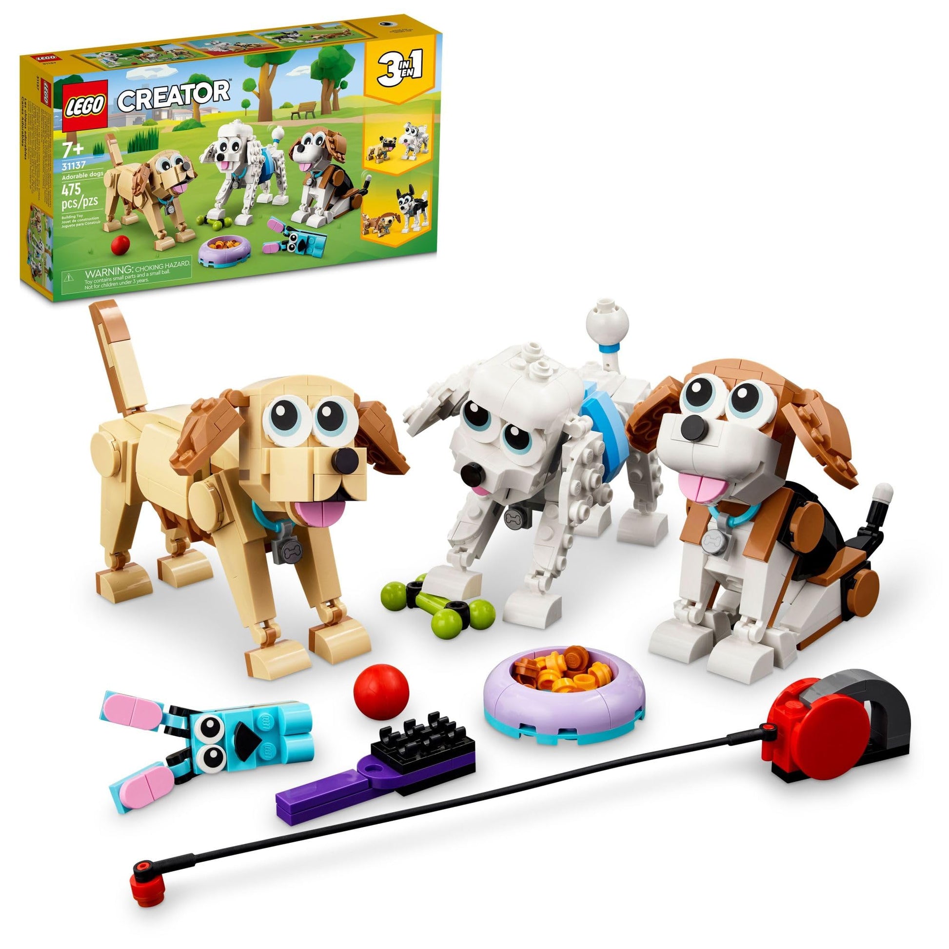 LEGO Creator 3 in 1 Adorable Dogs Building Toys - Pretend Play Toys for Girls & Boys, Ages 7+ Years - Kids Learning & Educational Sets - Gift for