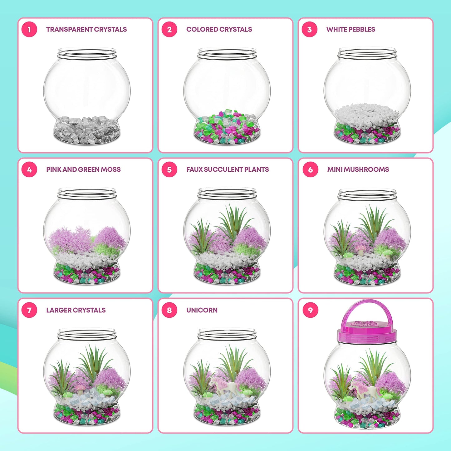 Dan&Darci Light-Up Unicorn Terrarium Kit for Kids - Kid Birthday Gifts - Best Unicorn Toys & Activities Kits Presents - Arts & Crafts for Girls & Boys