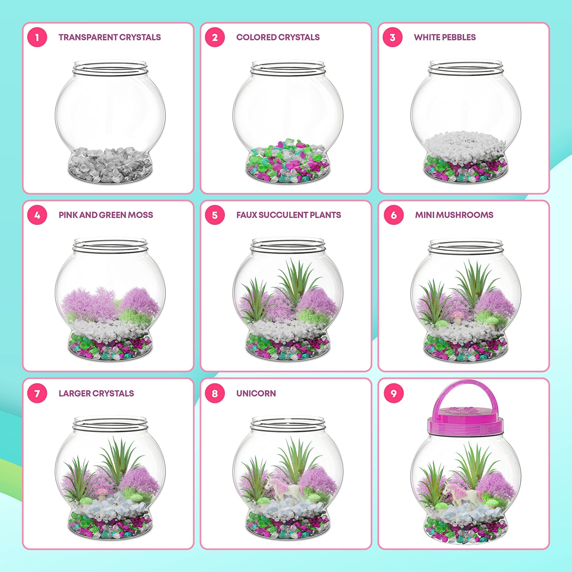Dan&Darci Light-Up Unicorn Terrarium Kit for Kids - Kid Birthday Gifts - Best Unicorn Toys & Activities Kits Presents - Arts & Crafts for Girls & Boys