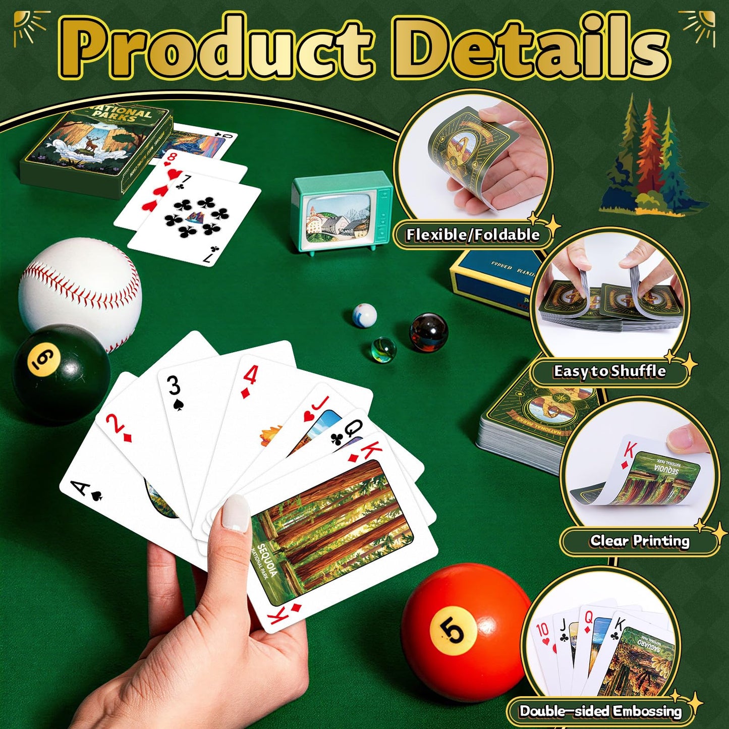 Playing Cards 4 Pack, National Park Themed Playing Cards, Deck of Cards, Standard Poker Card for Card Games,Game Night Blackjack Camping Travel Party