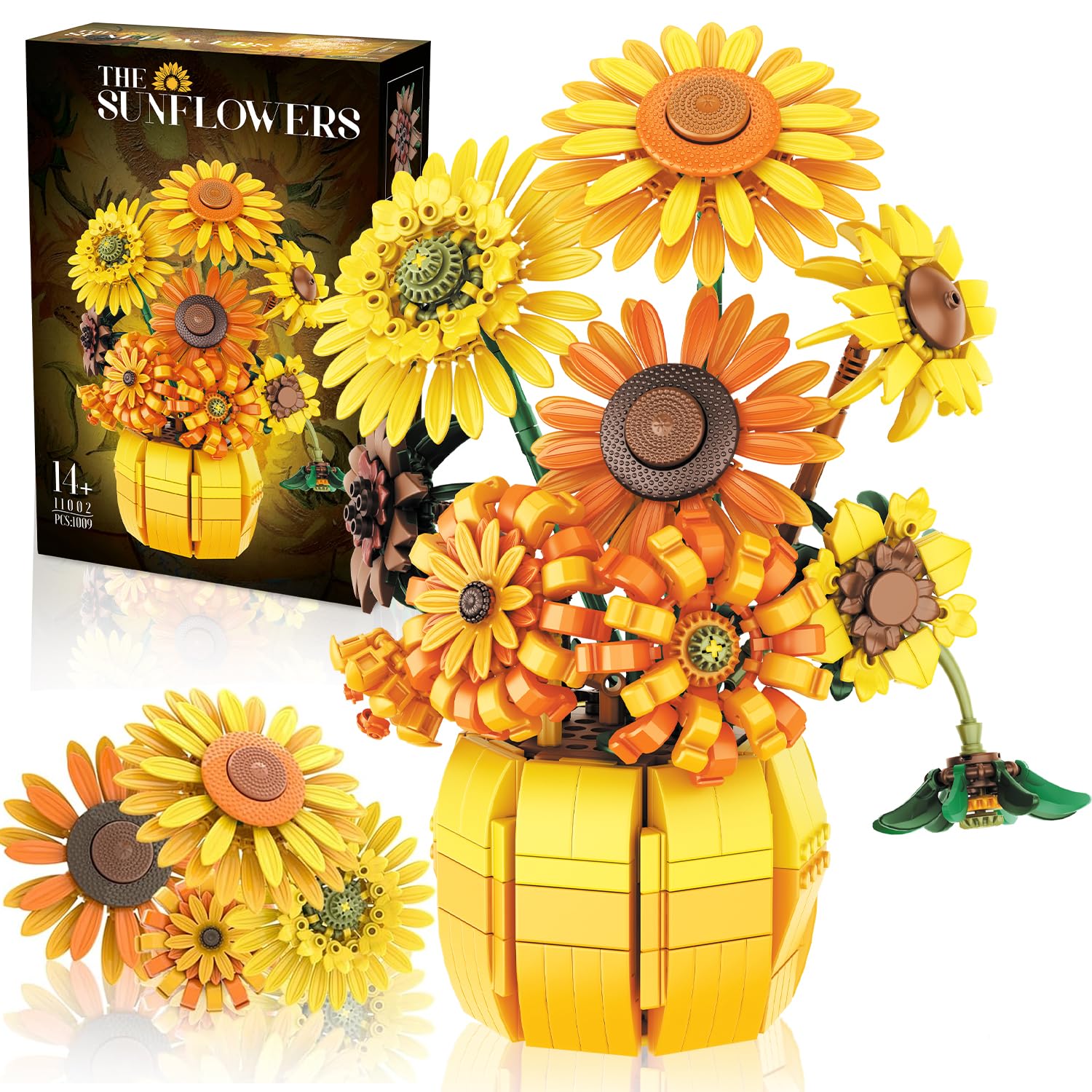 Van Gogh Sunflower Building Set, Adjustable Flowers Bouquet for Adults Teens, 1009PCS Botanical Collection Compatible with Lego, Home Decor, Gift