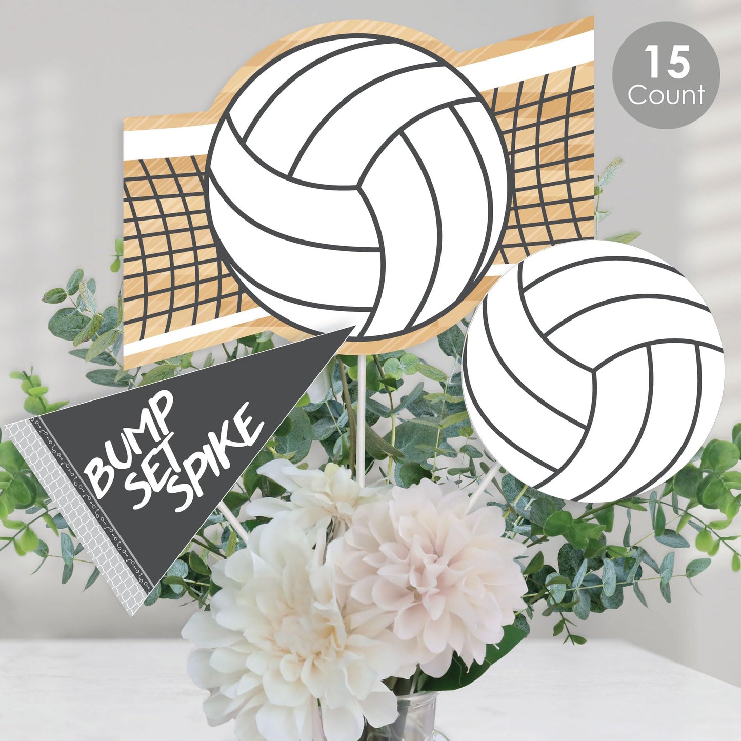 Big Dot of Happiness Volleyball Centerpiece Kit - Sports Theme Party Table Decorations - Double-Sided Premium Cardstock Birthday Table Toppers
