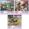 Bits and Pieces 3 Jigsaw Puzzle Set - 100 Piece Puzzles for Adults - Seasonal Fun Set of 3-15" x 19" Jigsaw Puzzles - Farm Animals Winter - Random Die
