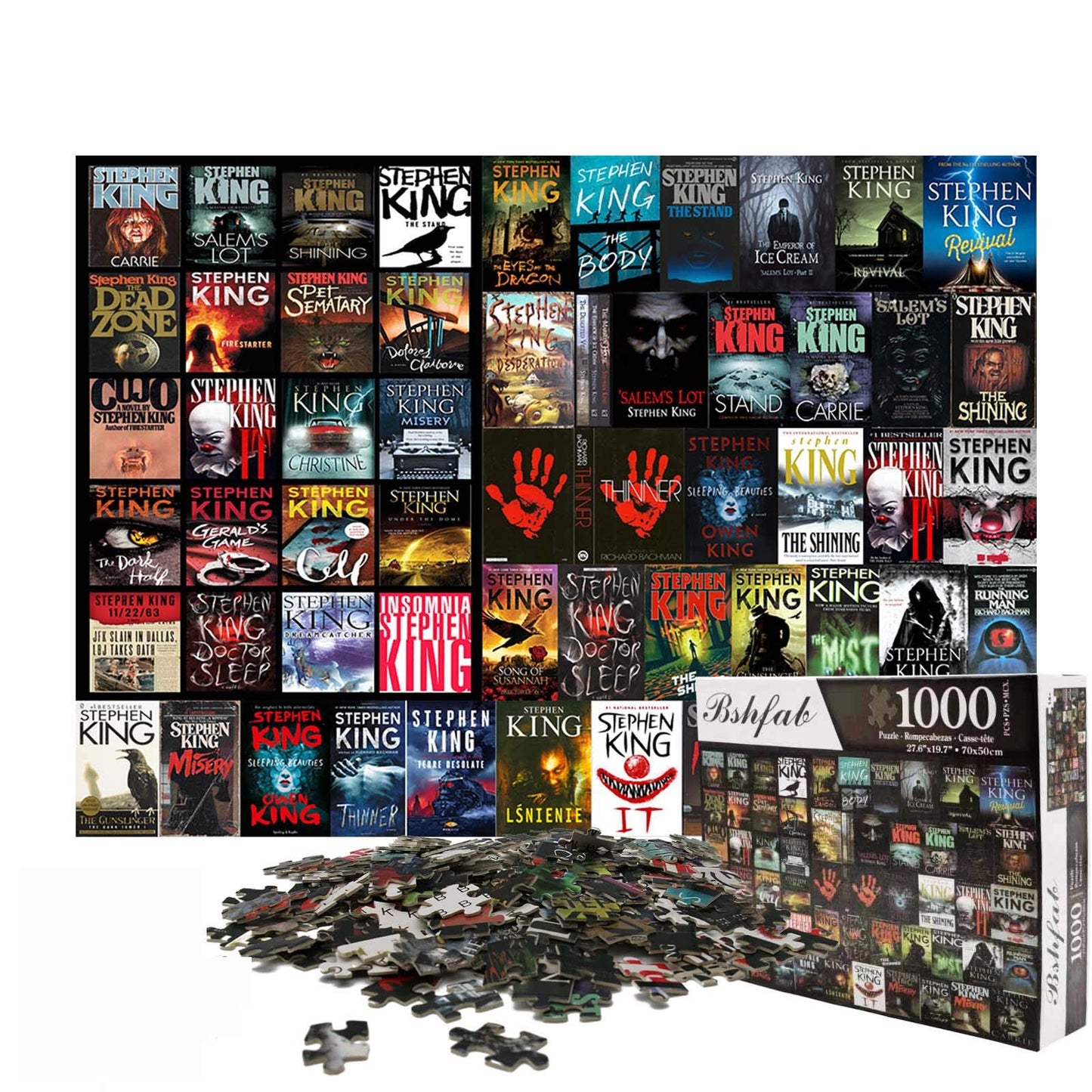 Stephen King Horror Novels - 1000 Pieces Jigsaw Puzzle for Adults Premium Quality Recycled Material Jigsaw Puzzle Intense Colors and High Definition