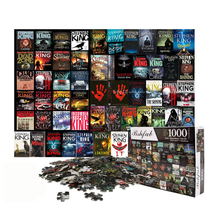 Stephen King Horror Novels - 1000 Pieces Jigsaw Puzzle for Adults Premium Quality Recycled Material Jigsaw Puzzle Intense Colors and High Definition