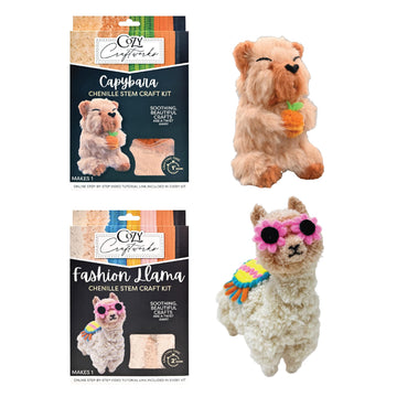 WeVeel Cozy Craftworks Chenille Stem Craft Kit for Adults - Capybara and Llama - Relaxing DIY Arts & Crafts Kit with All Supplies