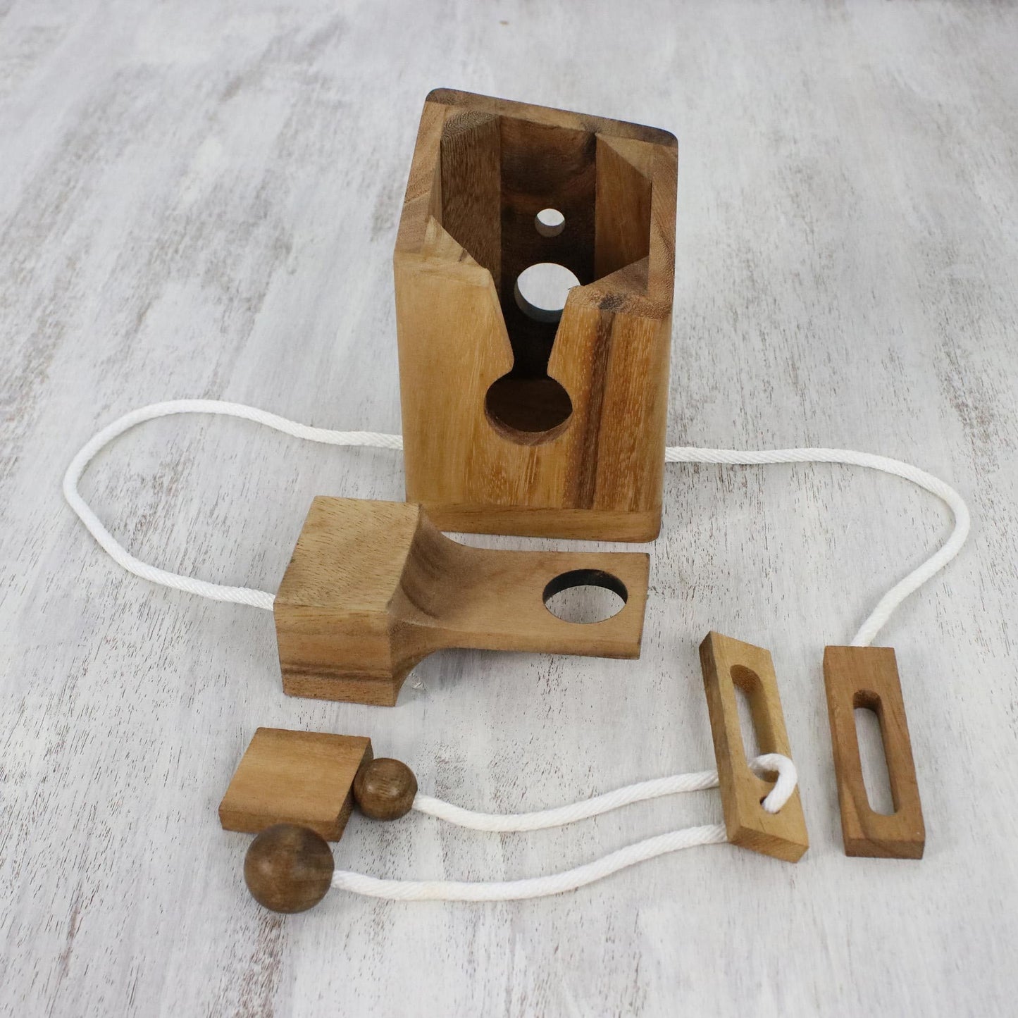 NOVICA Handmade Holder and Puzzle, Brown, Open The Bottle' Wood