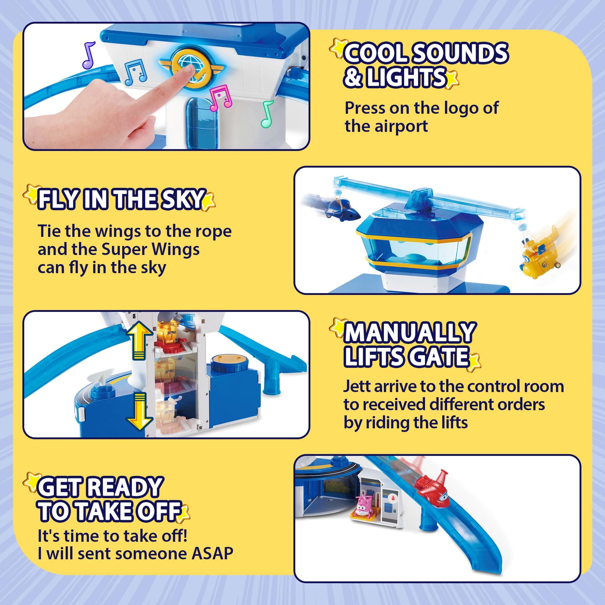Super Wings World Airport Playset, Includes 2" Transform-a-Bot Jett and Donnie Figures, Preschool Educational Learning Toys for Boys and Girls Age 3 4