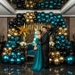 Chrome dark Teal and gold black Balloon Garland Kit 170Pcs Double-Stuffed Navy Teal Blue With Starburst Balloons for Birthday Luxury shop happy grad
