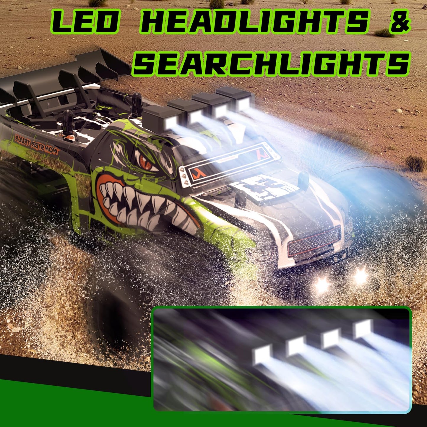 JICIFU Remote Control Car for Kids,High Speed 20 KM/H RC Cars Toys,Off-Road with 2 Headlights and 2 Rechargeable Battery RC Truck,Dinosaur Toys Gift