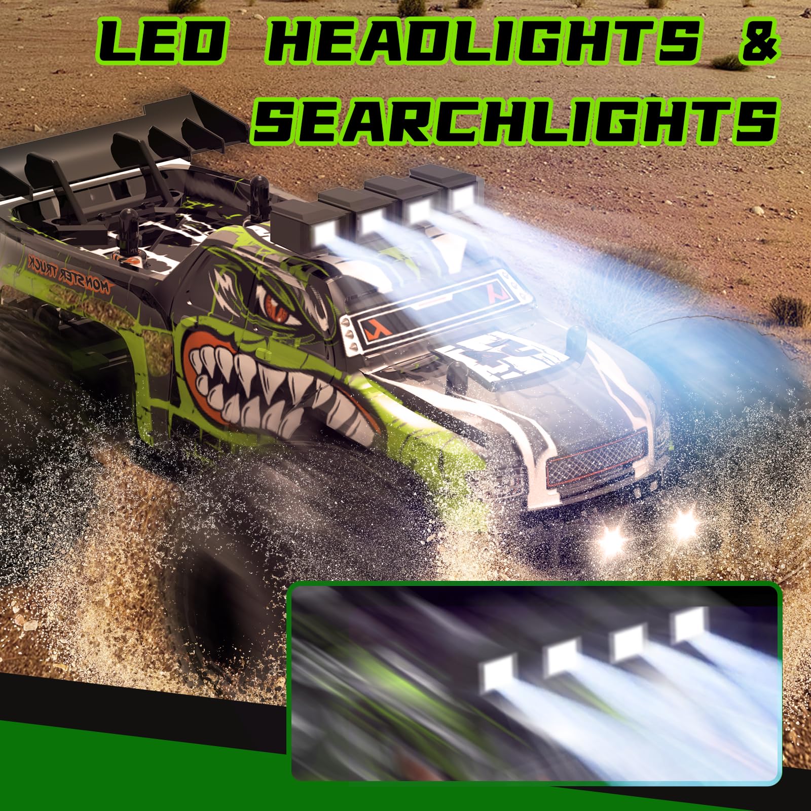 JICIFU Remote Control Car for Kids,High Speed 20 KM/H RC Cars Toys,Off-Road with 2 Headlights and 2 Rechargeable Battery RC Truck,Dinosaur Toys Gift
