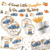 Little Pumpkin Baby Shower Decorations, 142pcs A Sweet Little Pumpkin Is On The Way Banner Pumpkin Plates and Napkins Boy Blue Truck Boho Thanksgiving