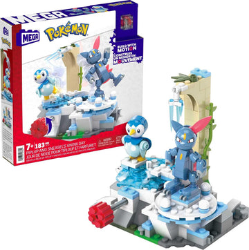 MEGA Pokemon Action Figure Building Toys, Piplup and Sneasel's Snow Day with 171 Pieces and Motion, 2 Poseable Characters, for Kids
