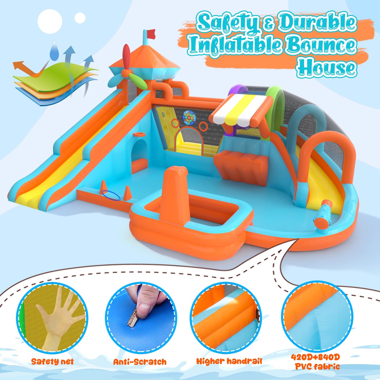 Leistooyfan 12 in 1 Double Water Slide Bounce House for Big Kids