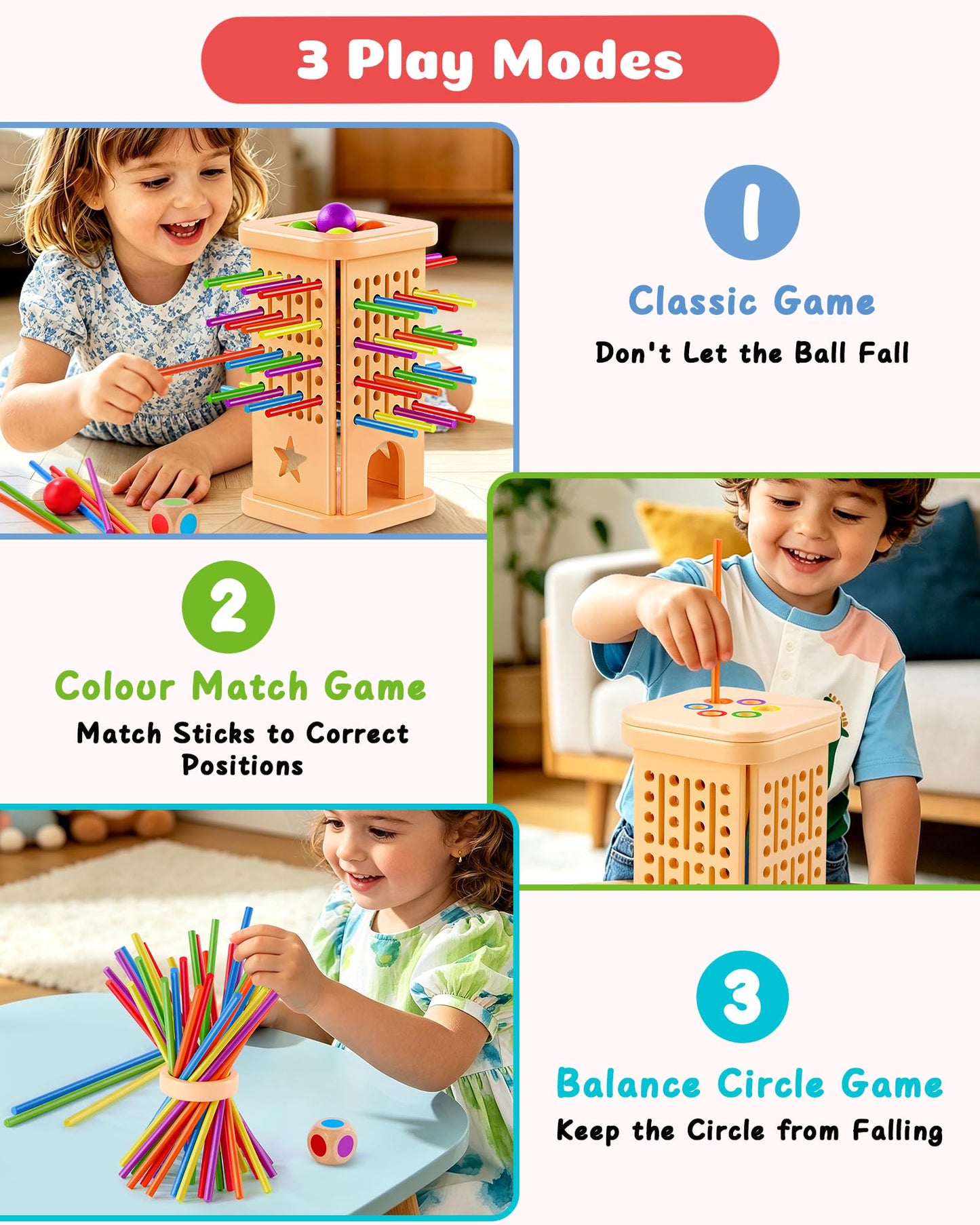 Montessori Wooden Board Game for Kids 3-8, Color Matching Fine Motor Toy
