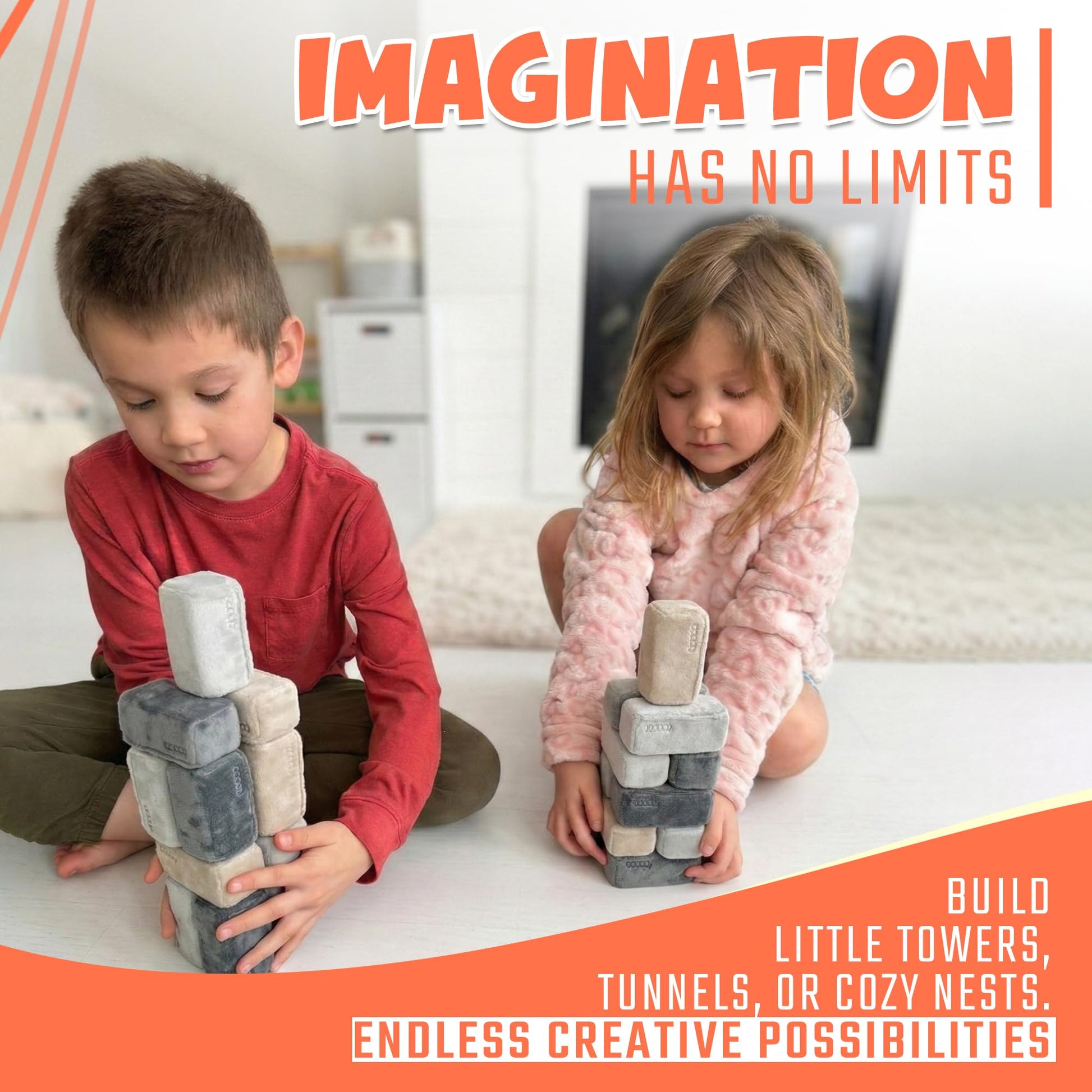Plush Blocks Mini Foam Building Blocks for Kids (24-Blocks) - Soft Building Blocks for Toddlers, Plush Stackable Foam Blocks, Indoor Play Toy