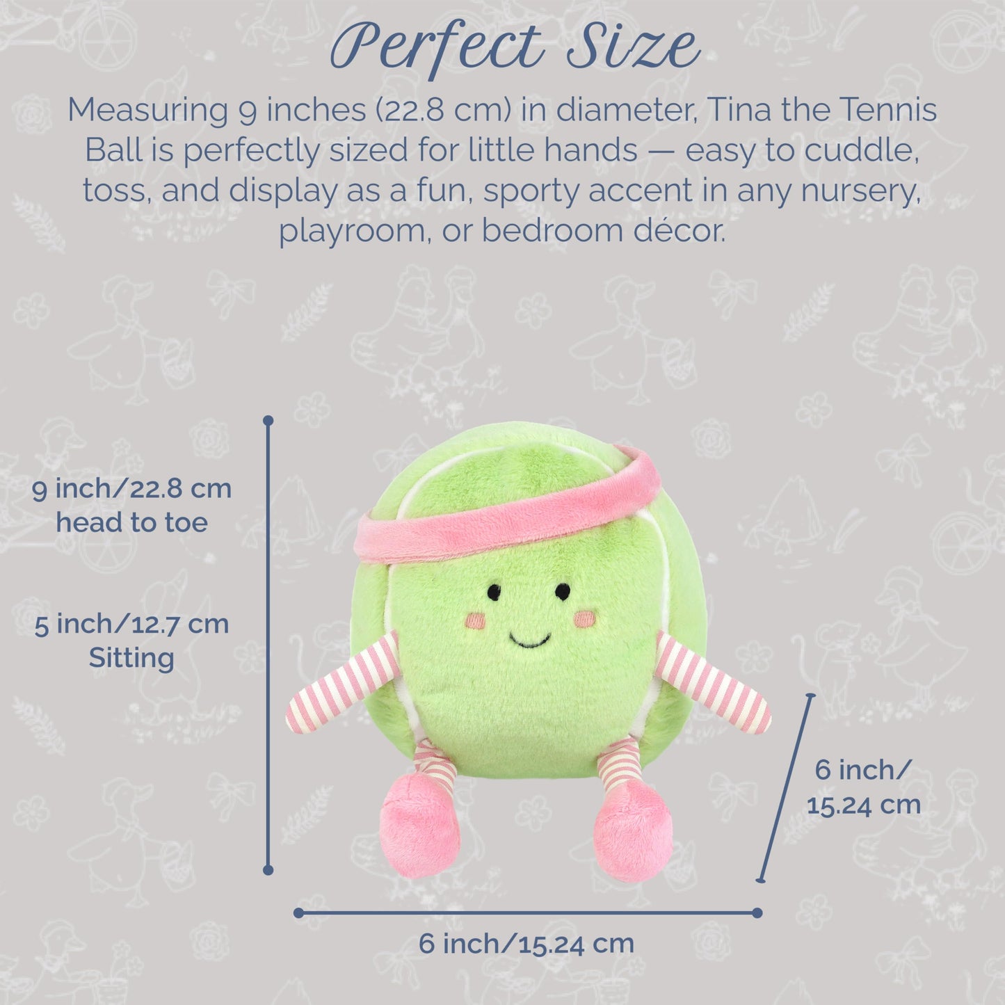 MON AMI Tina Tennis Ball 9-Inch Sports Plush Toy, Soft Stuffed Toy Gift