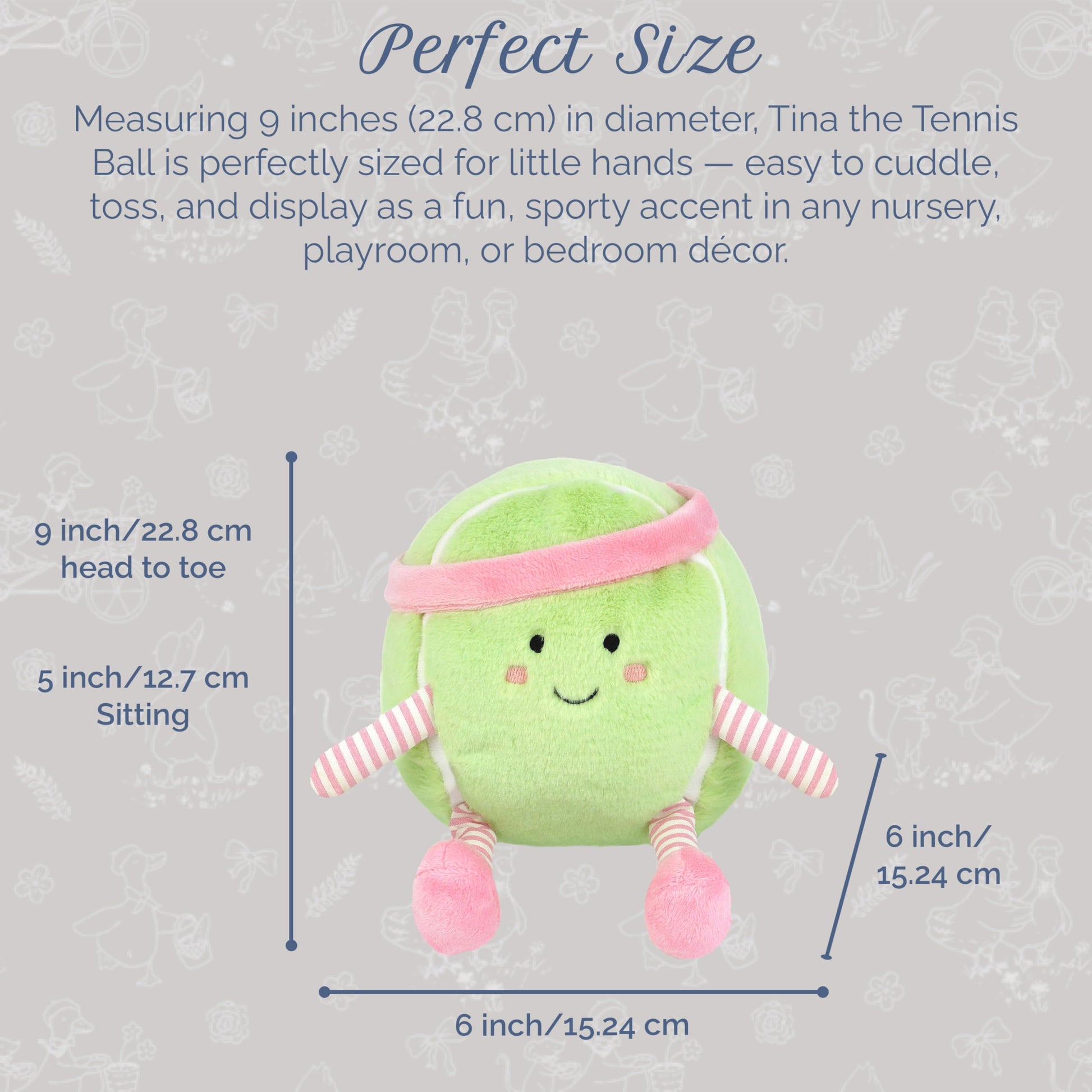 MON AMI Tina Tennis Ball 9-Inch Sports Plush Toy, Soft Stuffed Toy Gift