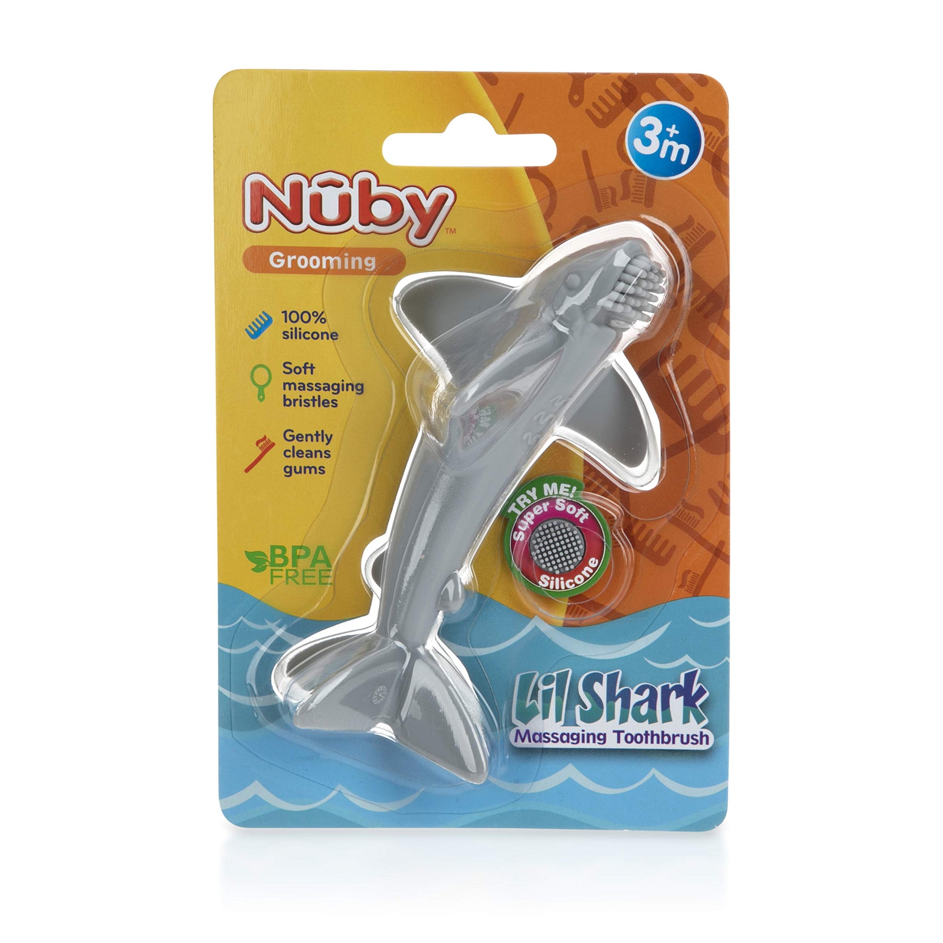 Nuby Grooming Lil Shark Massaging Toothbrush, Colors May Vary, 1pk, 5"