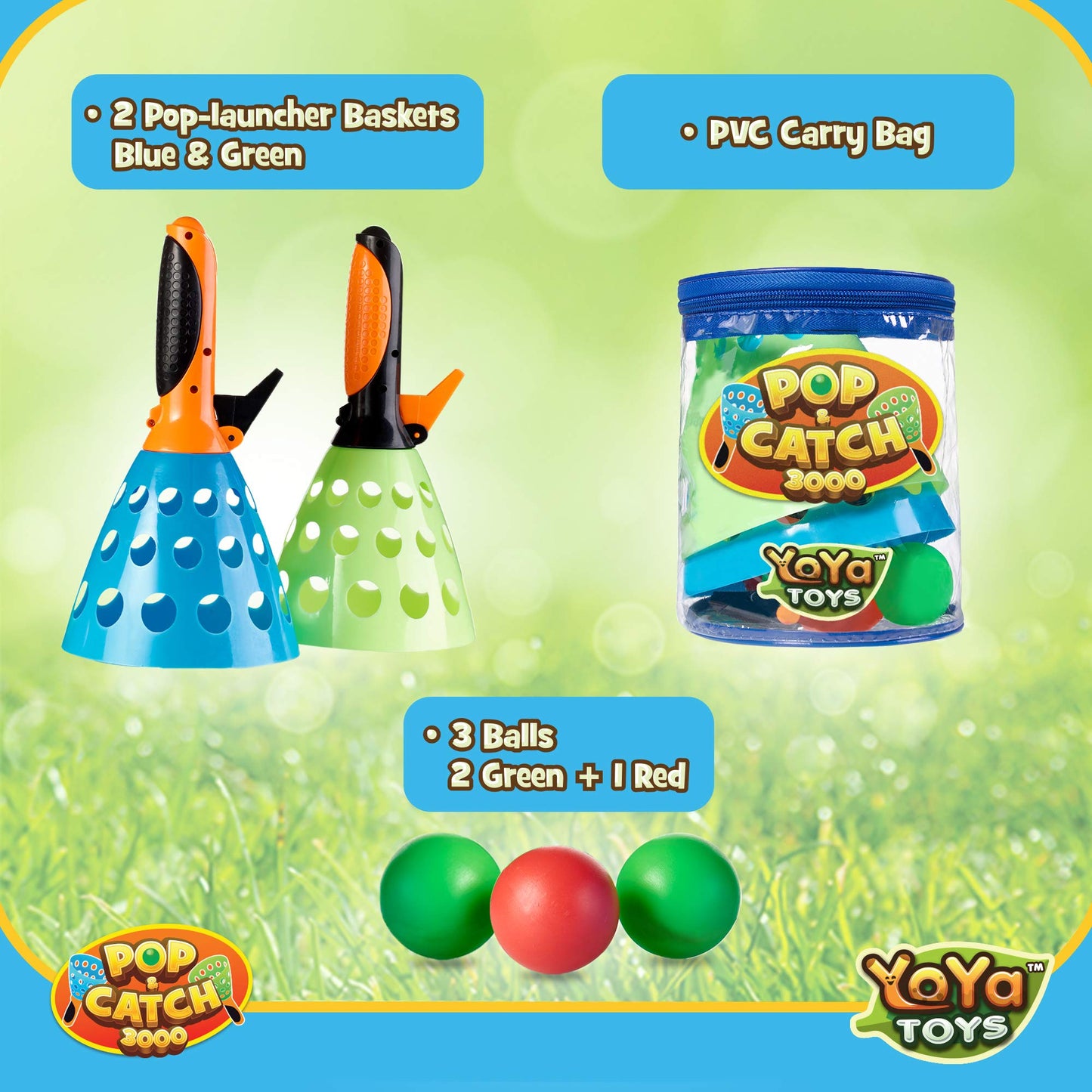 YoYa Toys Pop and Catch Ball Game - Indoor Outdoor Kids Play Activities, Pop-Pass-Catch Games for Camping, Beach Sport, Backyard, Pool - 2 Launcher