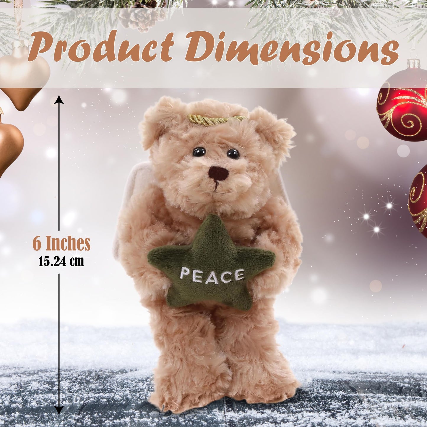 Plushland Angel Bears with White Wings and Halo,Hold Star with Hope Peace Joy, Soft Stuffed Animal Plush Toy Gift for Christmas 6 Inches (Beige)