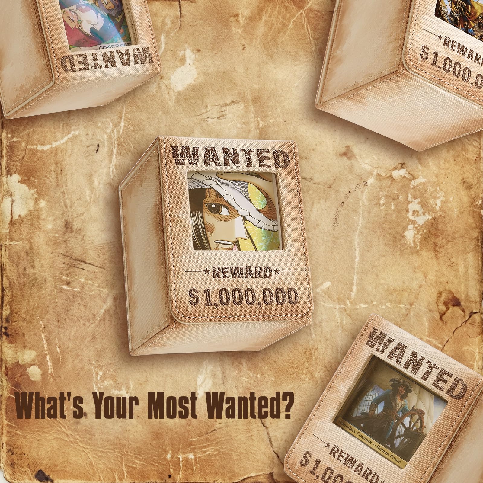 Venssu Wanted Poster Themed Deck Box with Commander Display, MTG Card Deck Case Fit 120 Single Sleeved Cards, PU Leather Magnetic Card Storage Box