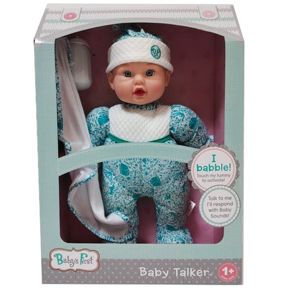 Goldberger Baby's First Baby Talker Interactive Baby Doll with Teal Outfit & Matching Cap