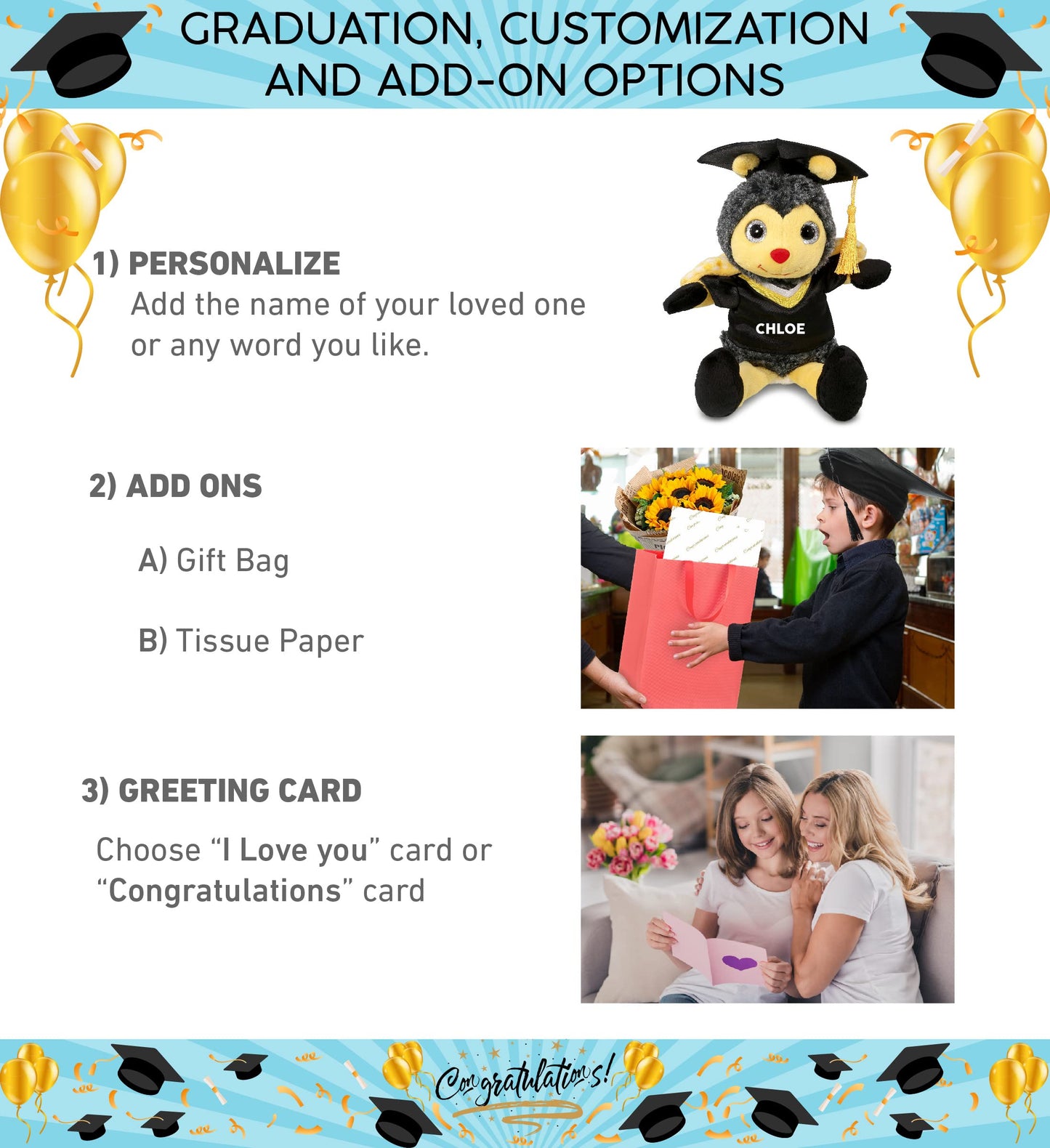 DolliBu Sitting Honeybee Graduation Plush Toy - Super Soft Graduation Stuffed Animal Dress Up with Gown and Cap with Tassel Outfit - Cute