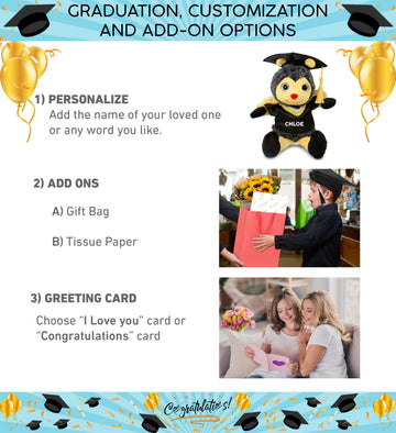 DolliBu Sitting Honeybee Graduation Plush Toy - Super Soft Graduation Stuffed Animal Dress Up with Gown and Cap with Tassel Outfit - Cute