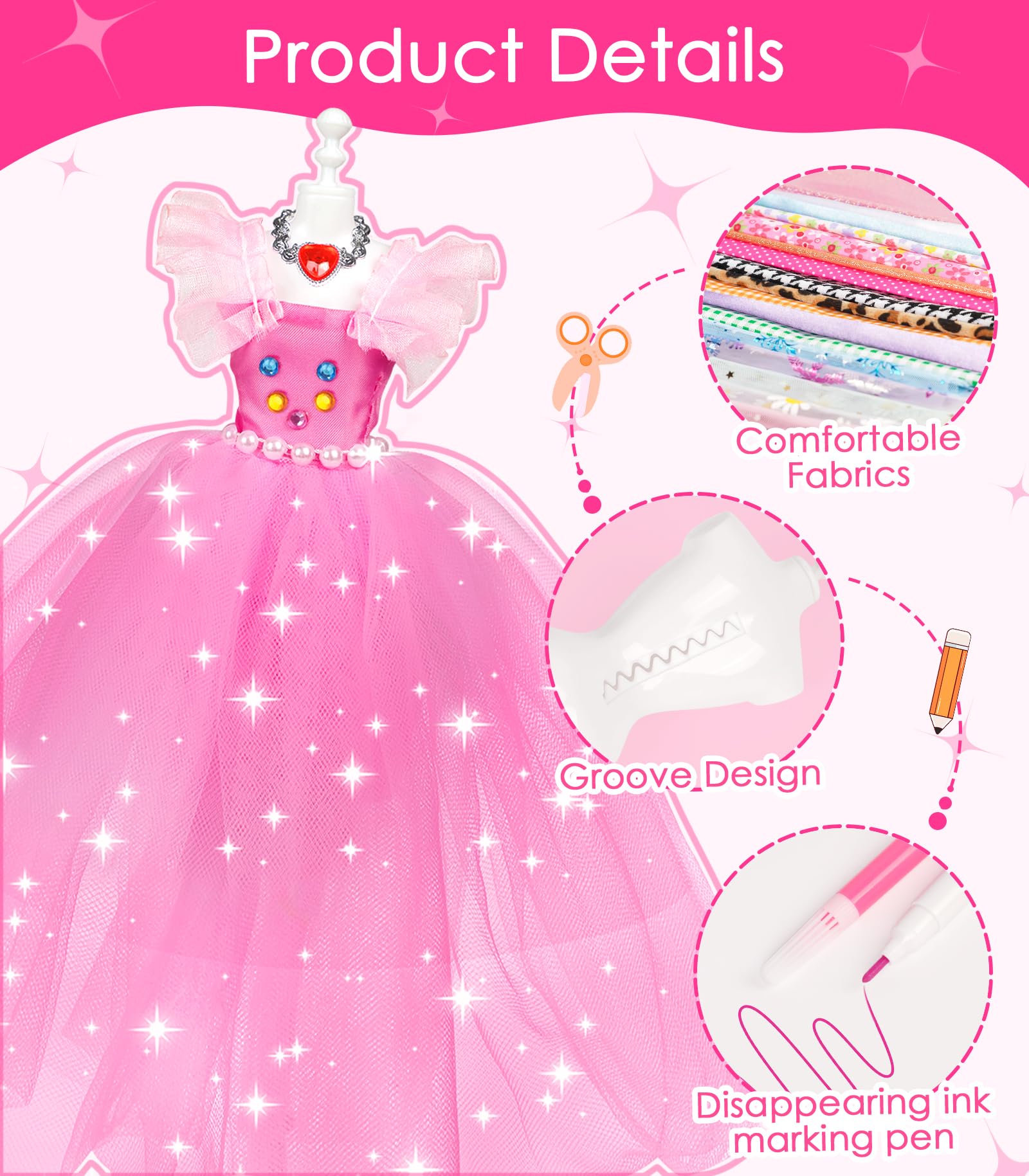 YEETIN Fashion Designer Kit for Girls - DIY Sewing & Arts Craft Kit with 5 Mannequins, Doll Clothes Making Set, Learn to Sew, Creative Gift for Girls