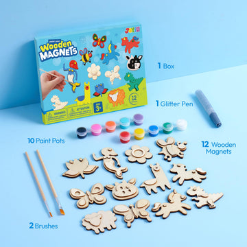 JOYIN 12 Wooden Magnet Creativity Arts & Crafts Painting Kit for Kids, Decorate Your Own Painting Gift for Easter Basket Stuffers, Birthday Parties