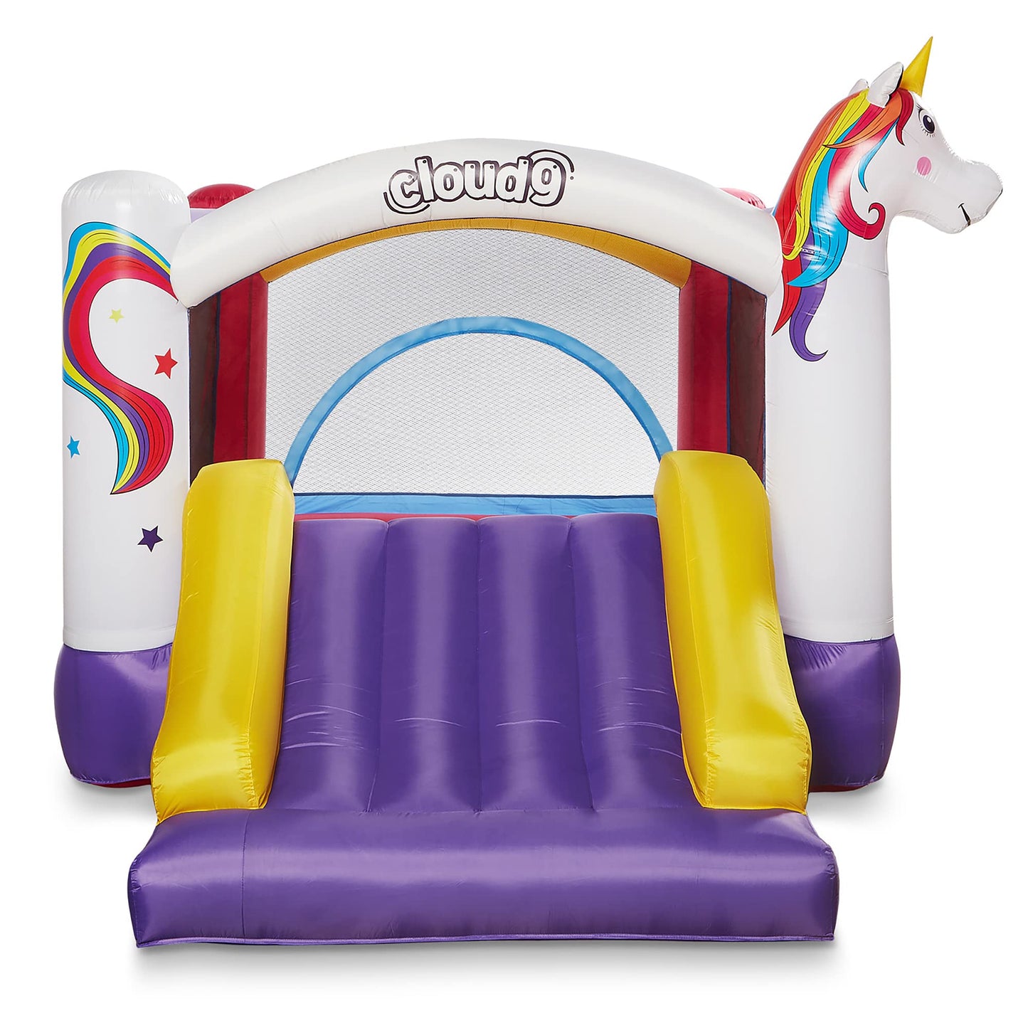 Cloud 9 Inflatable Bounce House and Blower, Unicorn Theme Bouncer for Kids with Slide, Includes Stakes and Repair Patches