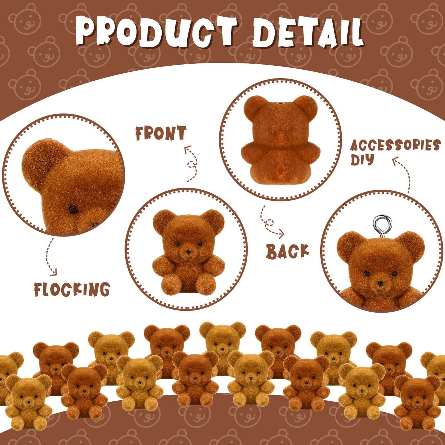 Deekin 36 Pcs Mini Flocked Bear Cute Miniature Stuffed Plush Bear Bulk 1'' Tiny Animal Baby Shower Decoration Birthday Party Favor Small Bag Charm
