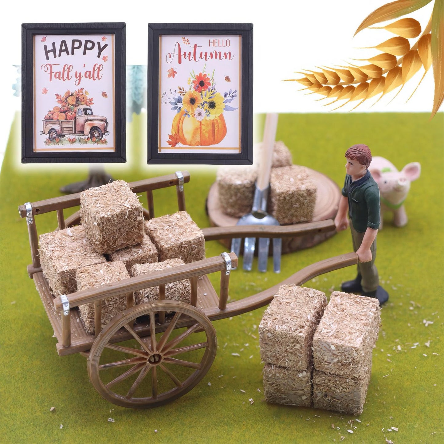 Set of 4 Miniature Framed Pictures, 1:12 Scale Wooden Wall Art for Dollhouse Decor, Realistic Themed Prints (Coastal Beach/Autumn Harvest) for Living