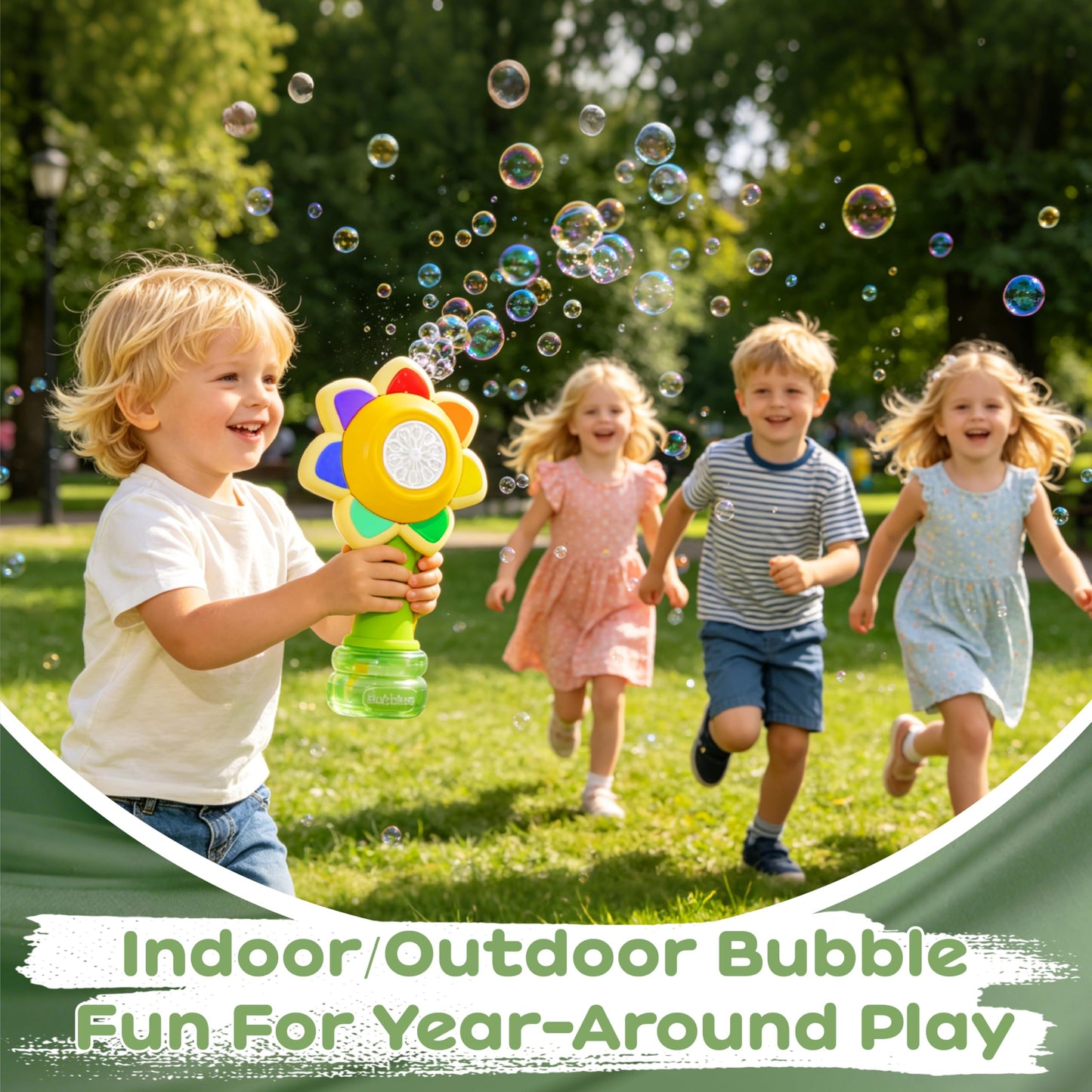ChainnForces Flower Bubble Machine for Kids, Rechargeable Sunflower Bubble Maker with Lights, Portable Automatic Bubble Blower Toy for Toddlers