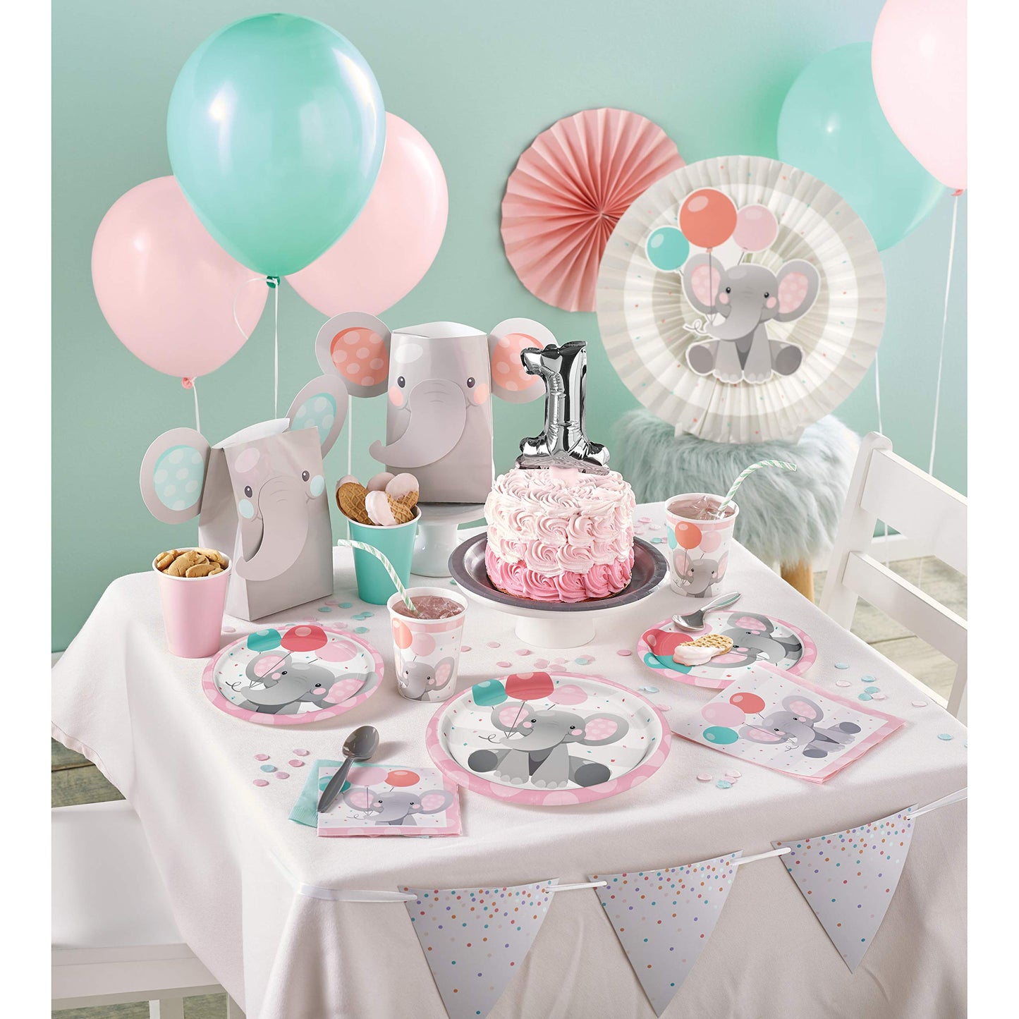 Creative Converting Enchanting Elephants Girl Paper Tablecloth, 1 ct