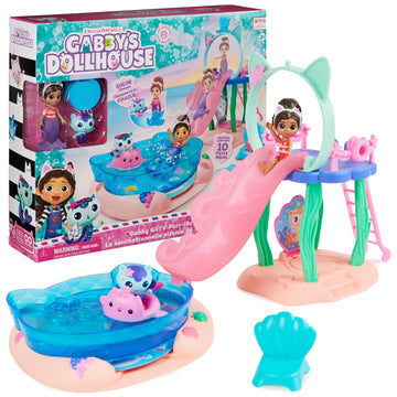 Gabby's Dollhouse, Purr-ific Pool Playset with Gabby and Mercat Figures, Color-Changing Mermaid Tails and Pool Accessories Kids Toys for Ages 3 and Up