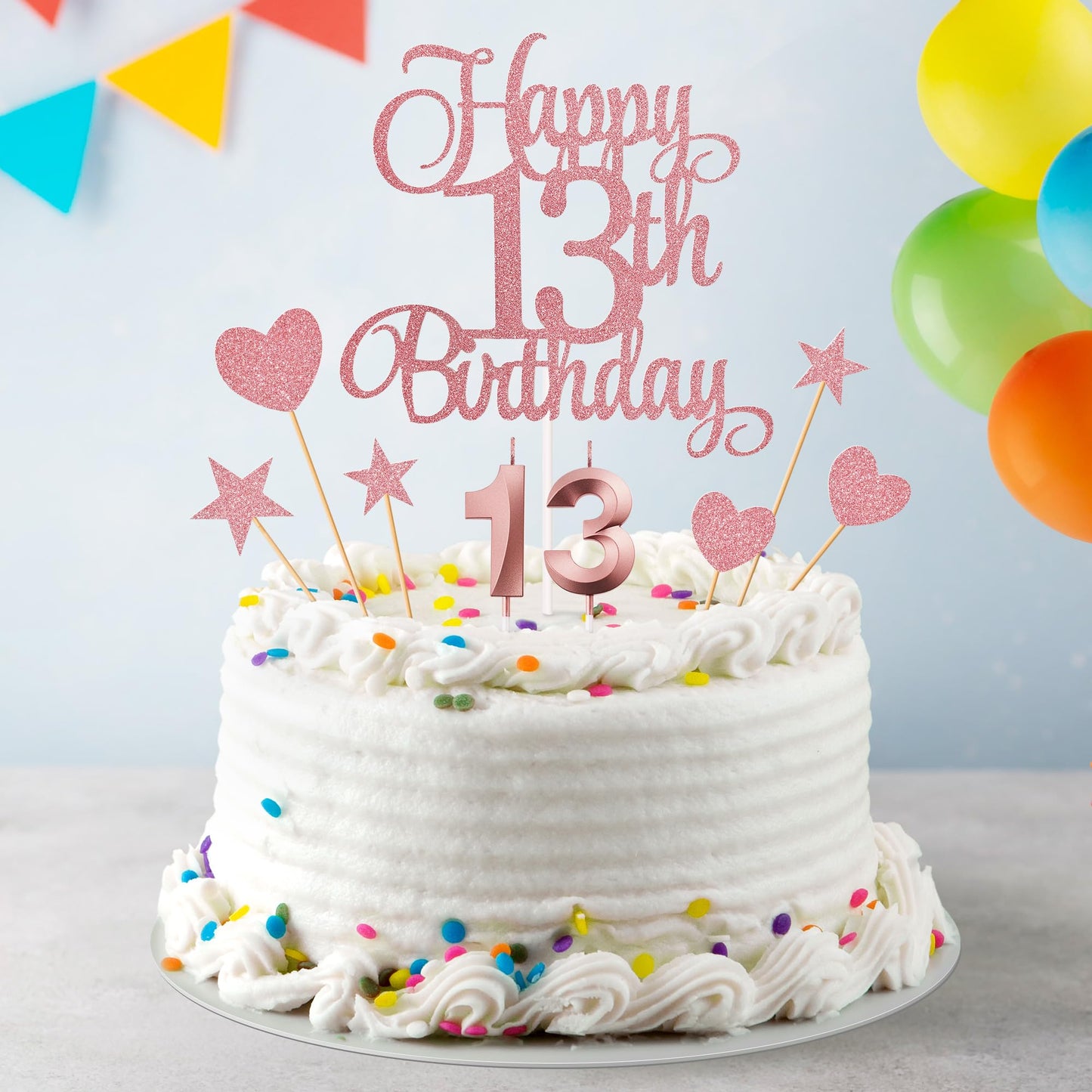Lecferrarc 13th Birthday Cake Decorations, 13th Birthday Candles Cake Numeral Candles and Glitter Happy 13th Birthday Cake Toppers Set for Birthday