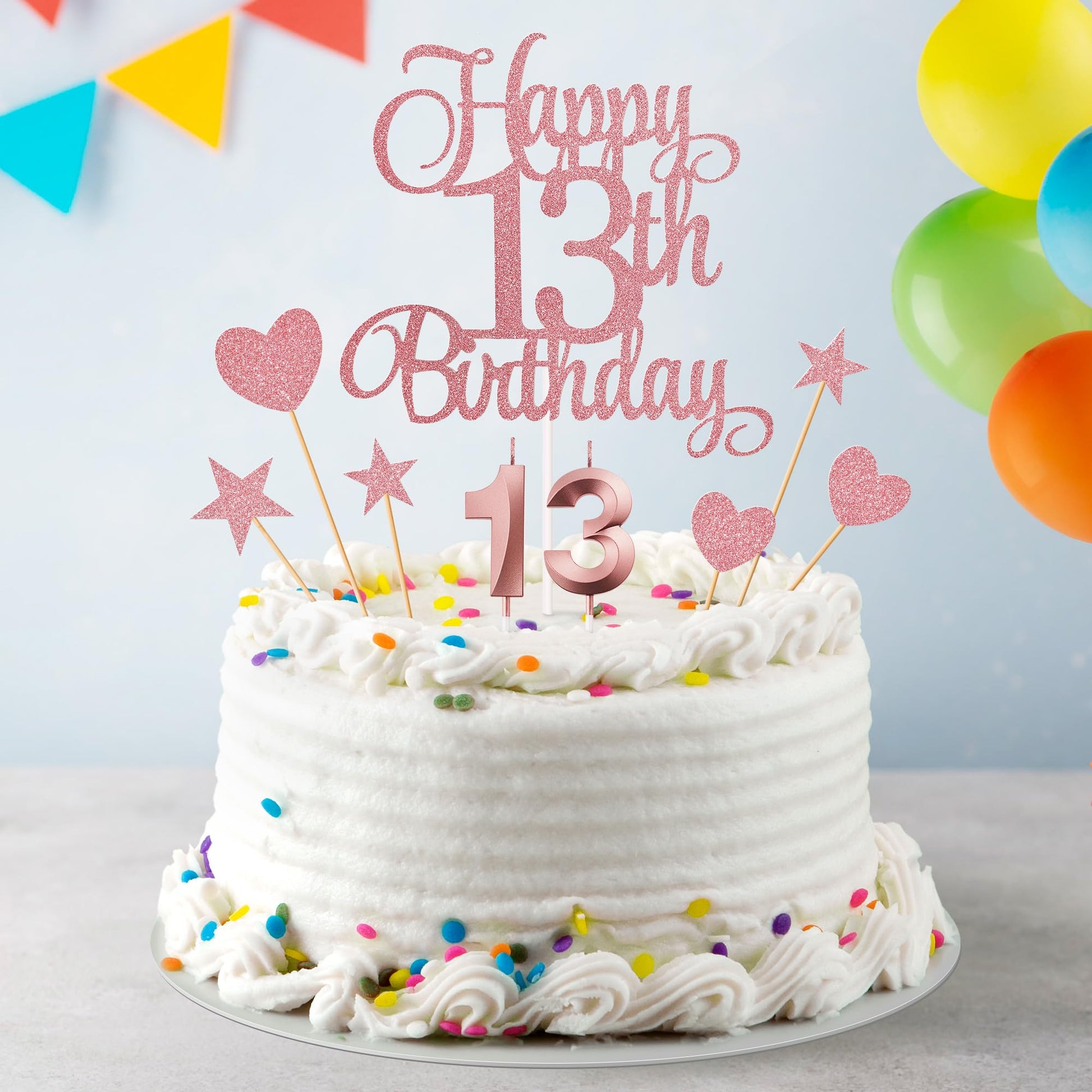 Lecferrarc 13th Birthday Cake Decorations, 13th Birthday Candles Cake Numeral Candles and Glitter Happy 13th Birthday Cake Toppers Set for Birthday