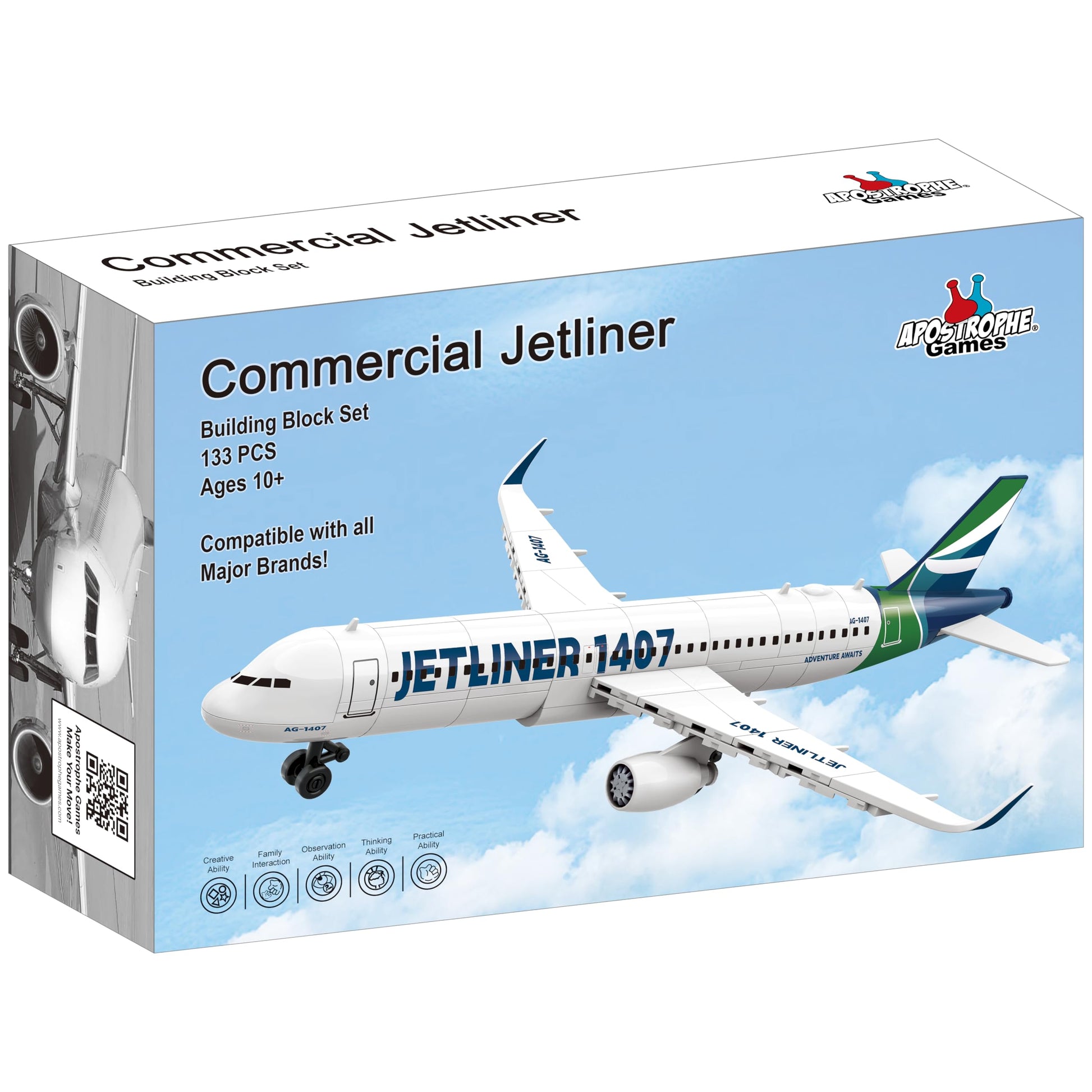 Apostrophe Games Commercial Jetliner Building Block Set - 133 Pcs, Ages 10+ Airplane Model Toy