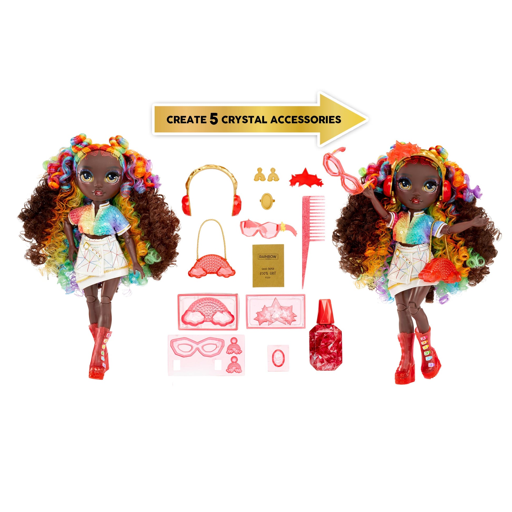 Rainbow High Creative Crystals Iris - Rainbow 11” Fashion Doll with Crystal Accessory Make It Kit, Ring for You, DIY, Crafts, Resin Play, Kids Gift 8+