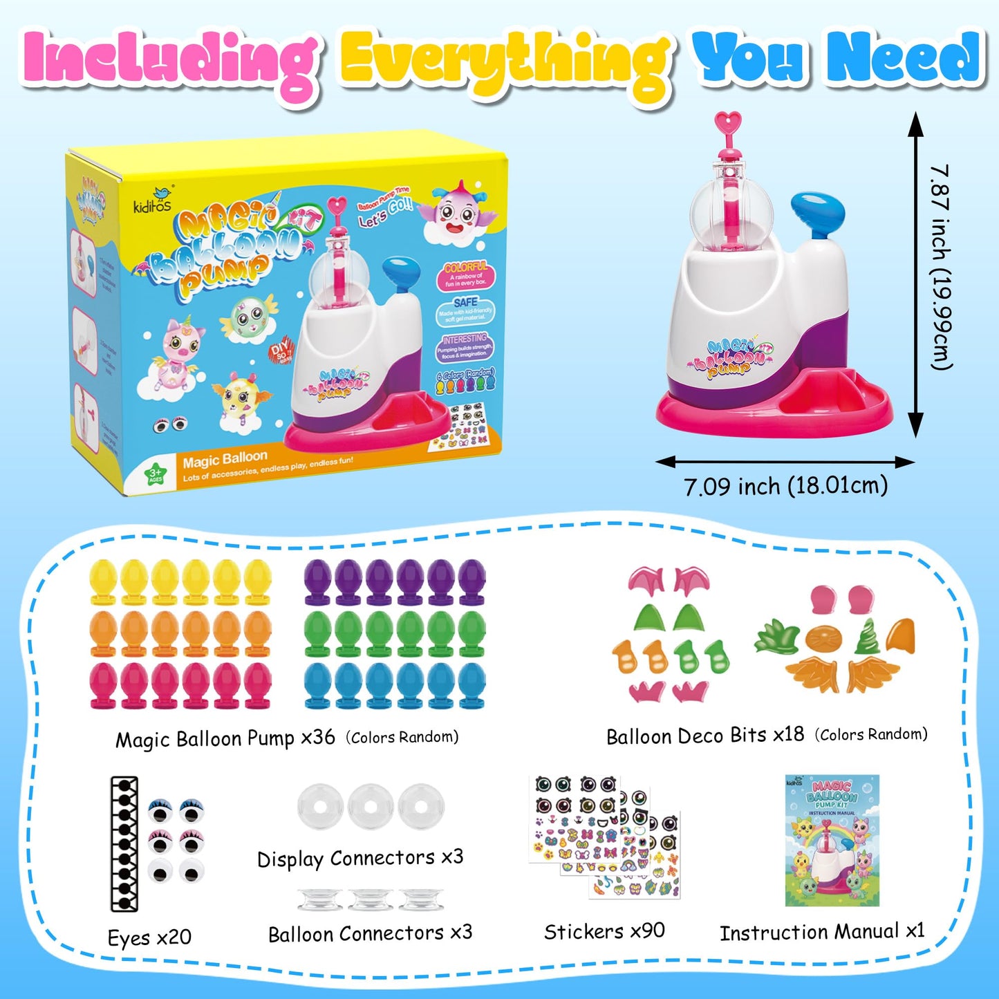 Kiditos Balloon Animals Kit with Pump, Balloon Making Kit for Kids with Stickers & Accessories, DIY Creative Toy Birthday Gift for Boys & Girls Ages