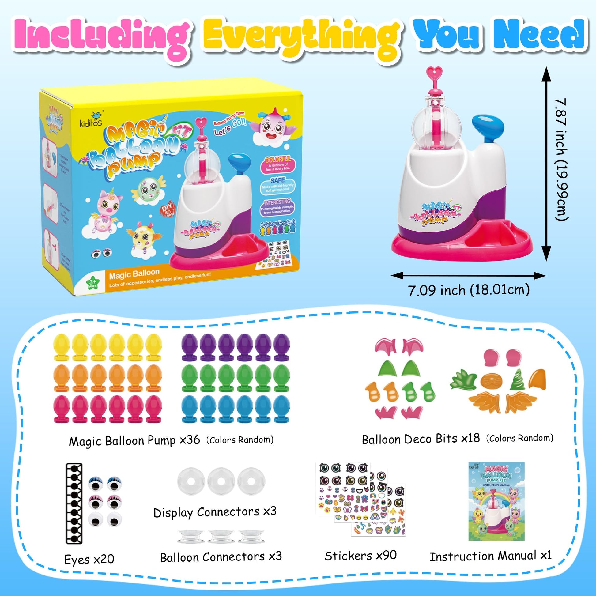 Kiditos Balloon Animals Kit with Pump, Balloon Making Kit for Kids with Stickers & Accessories, DIY Creative Toy Birthday Gift for Boys & Girls Ages